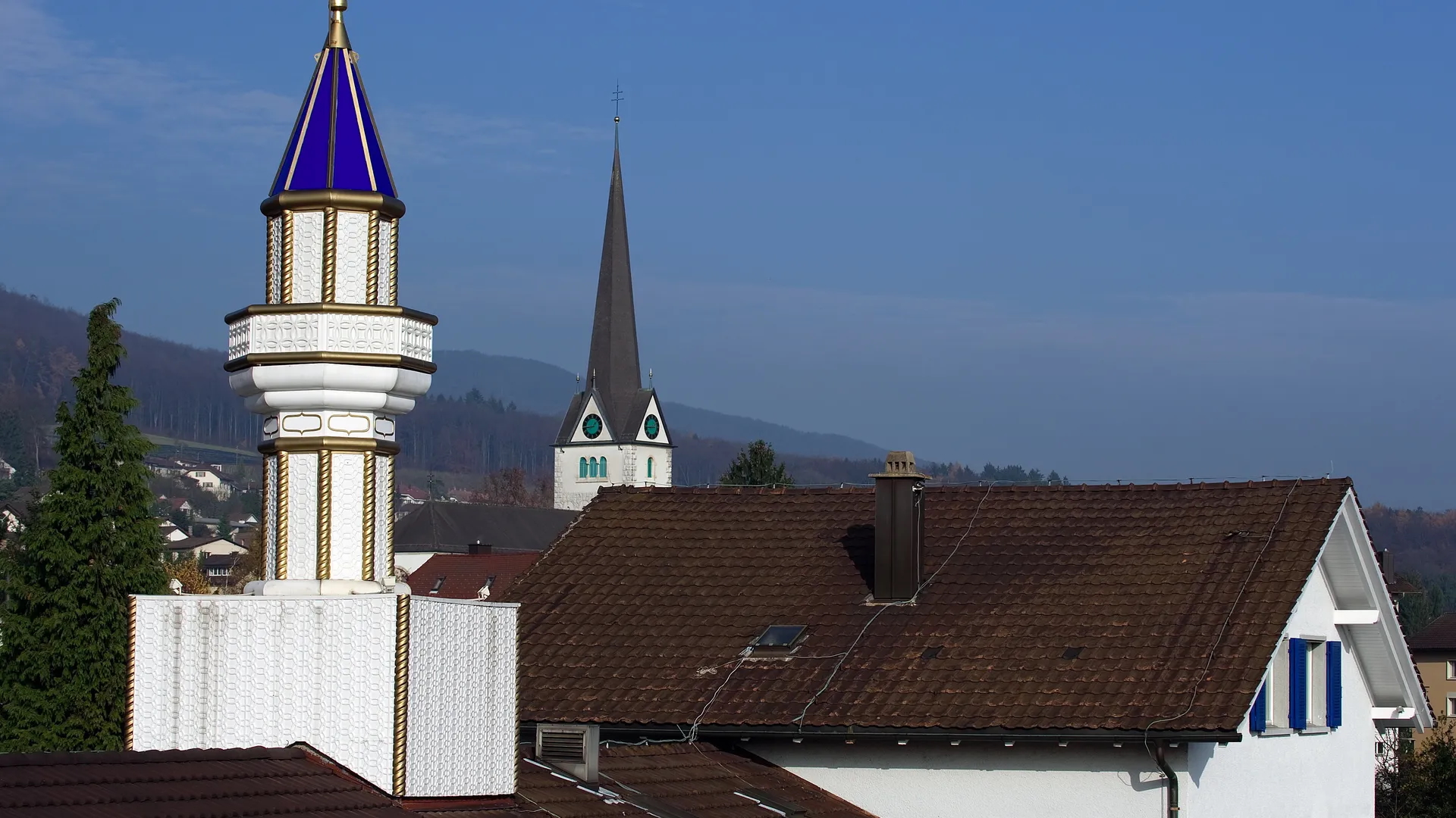 A minaret in Wangen bei Olten: The Swiss have voted in favor of a ban on minaret construction. Foto: FABRICE COFFRINI/ AFP